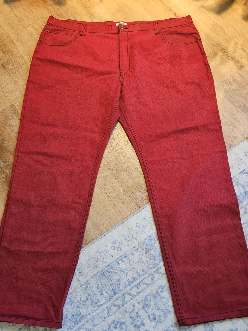 men's red straight leg denim jeans by Classic Noiz Jeans 48x32